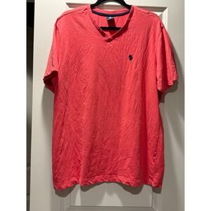 US Polo Assn Mens XL V-Neck T-Shirt Coral Salmon Red Short Sleeve Logo Tee